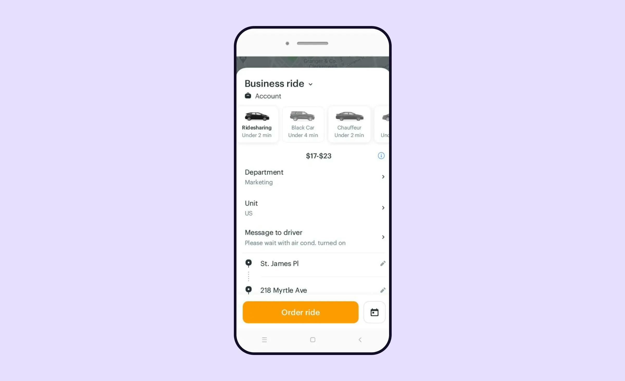 Taxi booking app development: Gett taxi app screen