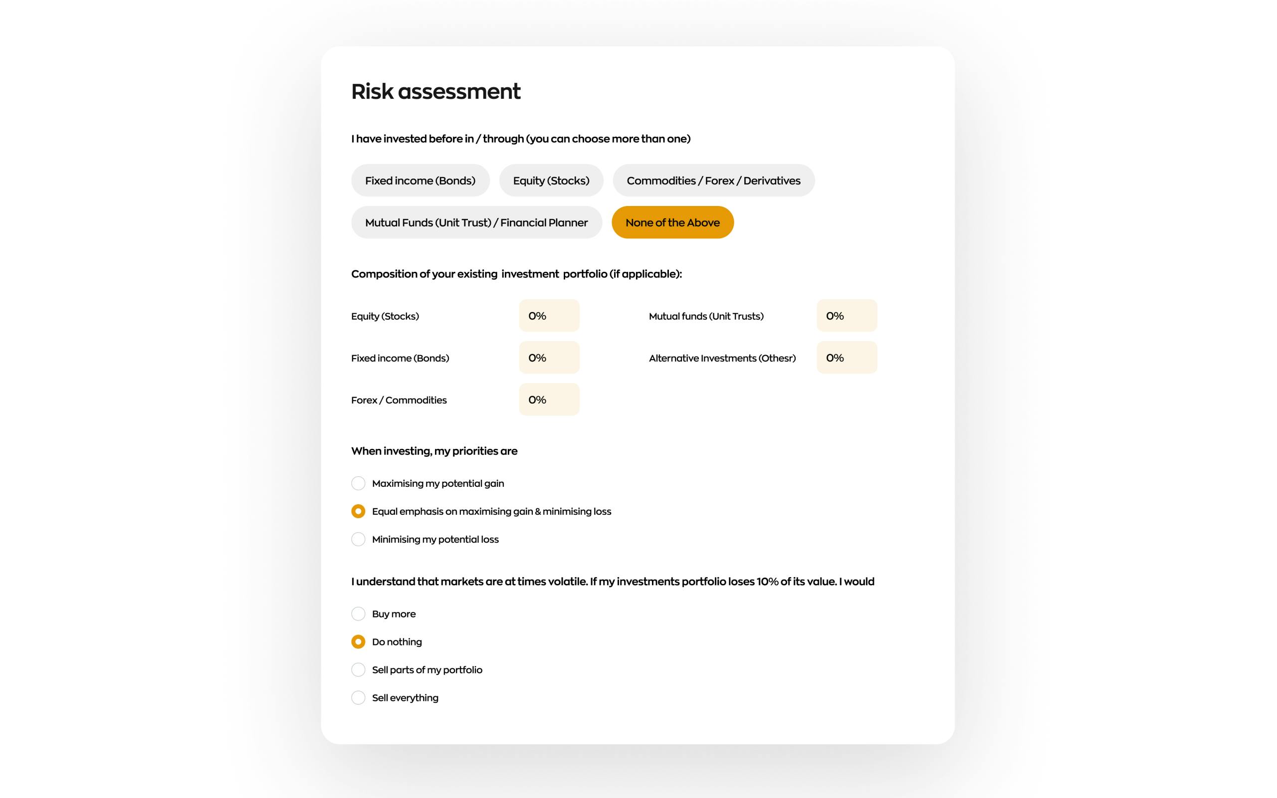 Robo-advisor risk assessment questionnaire sample